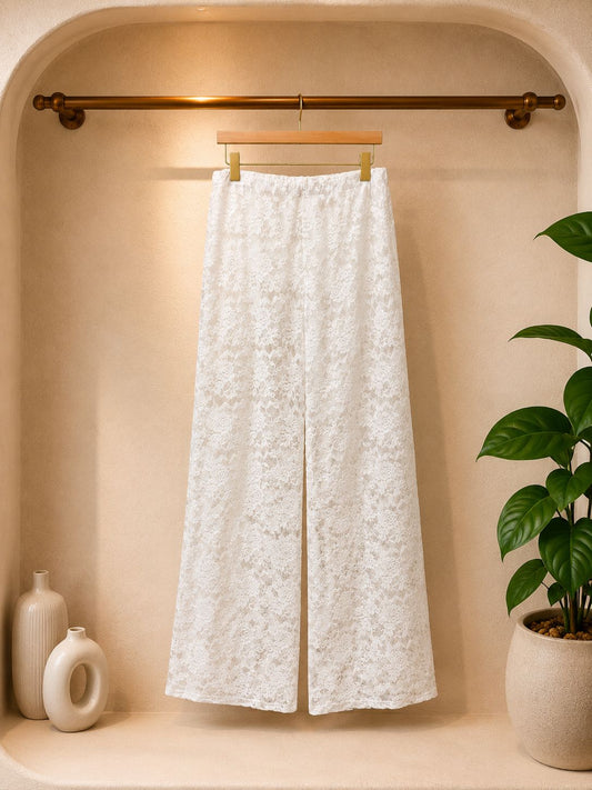 PANTALON PALAZZO ENCAJE BLANCO