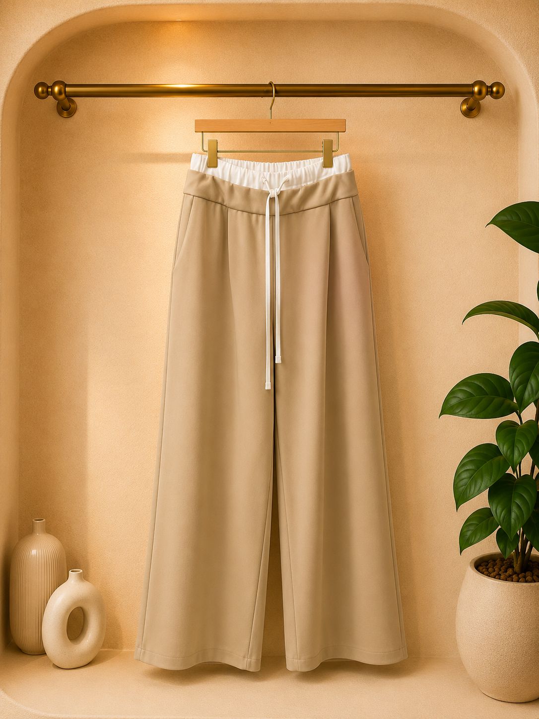 PANTALON CAMEL PRETINA BLANCA SATIN